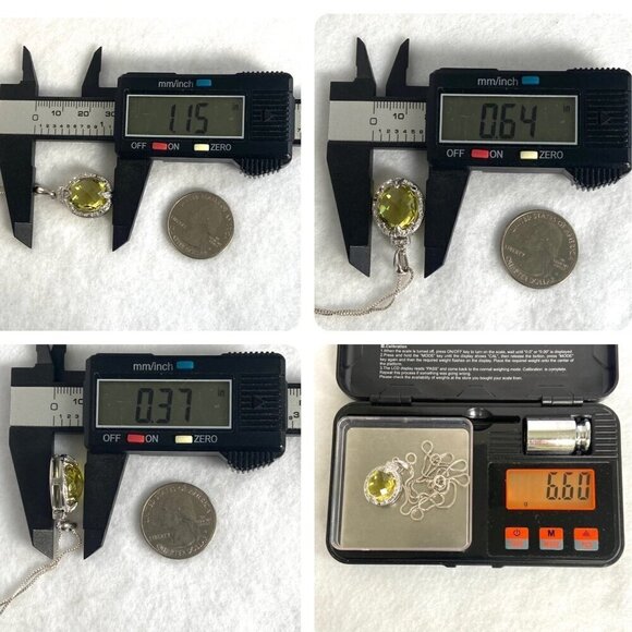 Sterling Silver 925 Oval Domed Faceted Yellow Citrine & Diamond Pendant Necklace - Picture 10 of 16